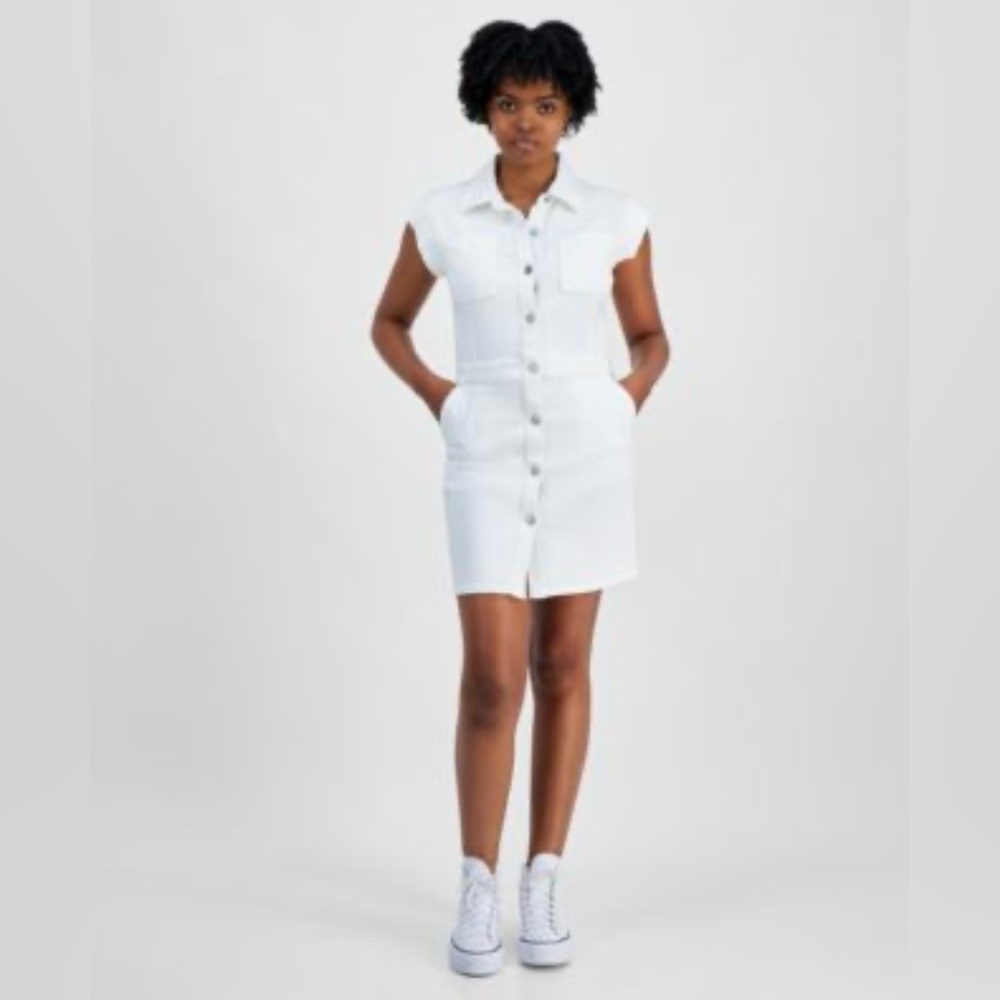NWT Tinsel White Button-Up Denim Cotton Dress w Pockets Sz XL